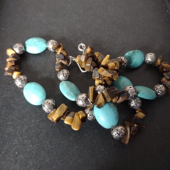Blue And Brown Stone Bead Necklace - Picture 1 of 6